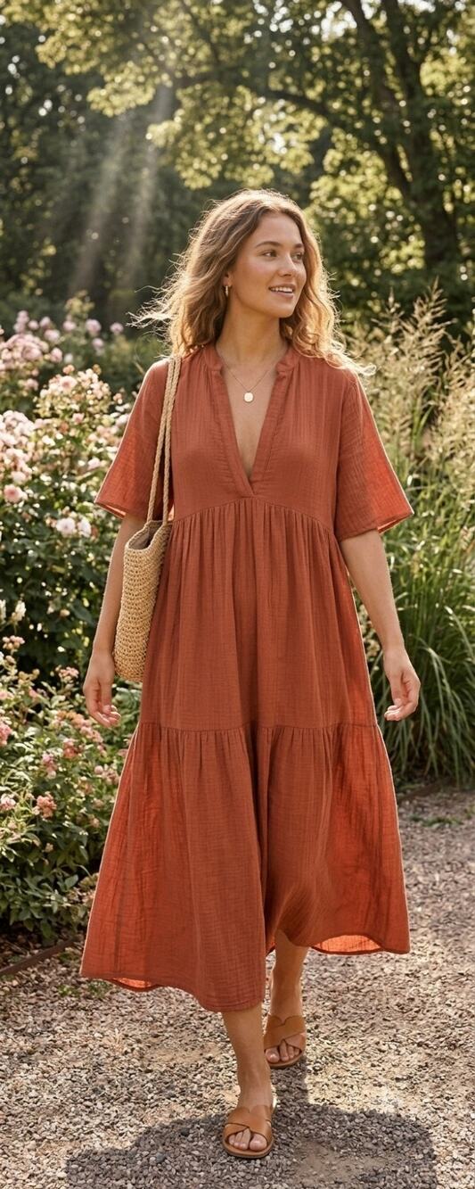 Anthropologie Somerset Brown Cotton Midi Dress XXS